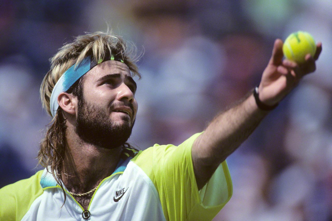 1990, Queens, New York City, New York State, USA --- Andre Agassi (USA) at the 1990 US Open. --- Image by © Steven E Sutton/Duomo/Corbis